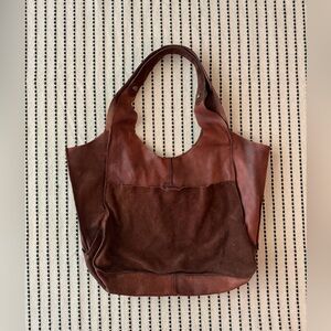 Free People Tuscan Leather Suede Tote Bag Chocolate Boho